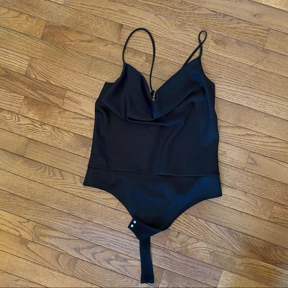 black cowl neck body suit